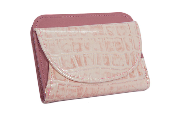 エナメル クロコ型押し　ボックス財布 ピンク