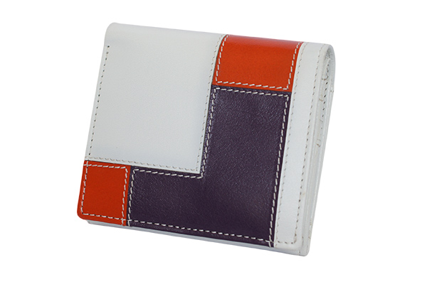 バイカラープラスワン　ボックス二つ折り財布 ホワイト / オレンジ