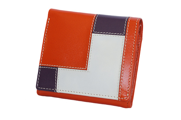 バイカラープラスワン　ボックス二つ折り財布 オレンジ/ パープル