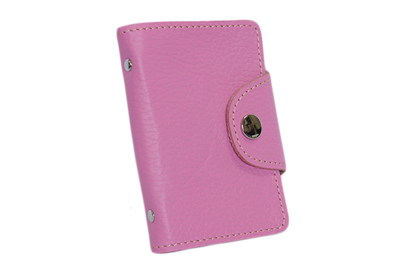 牛革　ブック型カードケース ピンク